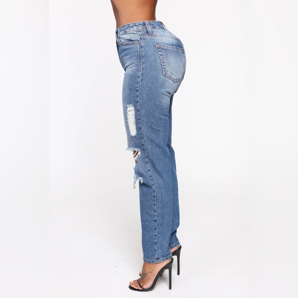 Fashion Nova - Kia Boyfriend Jeans - Medium Blue Wash - Size 5 - New - Picture 2 of 4